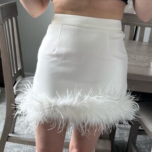 Elegant White Feather Trim Bridal Bachelorette, Christmas or Holiday Mini Skirt